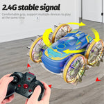 JC04P 2.4G Remote Control 4WD Amphibious Stunt Car Toy Gift with LED Lights, Dual Controller (CE / CPC / ASTM / EN71 Certified)