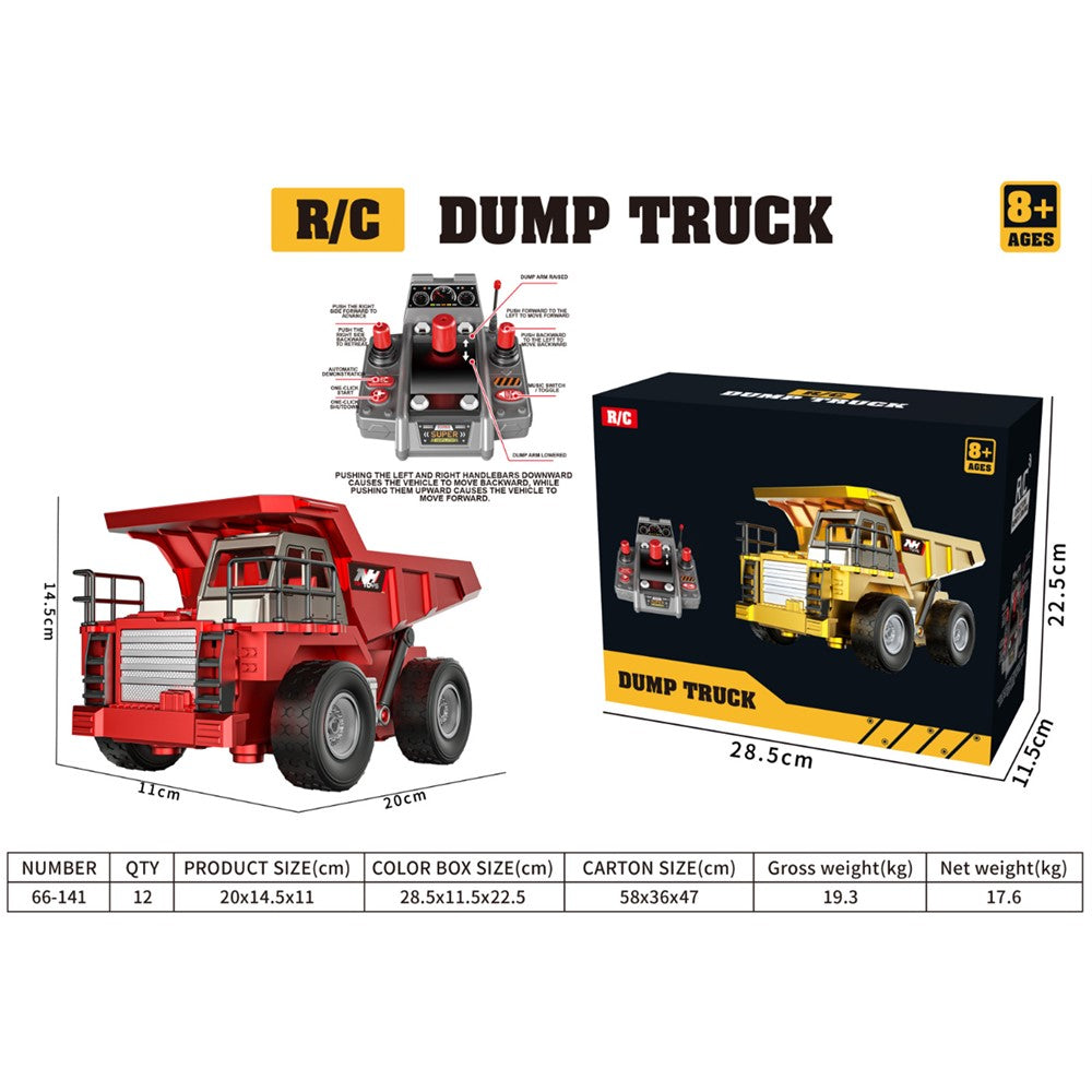 1:20 Scale Remote Control Dump Truck 9-Channal 360 Degree Rotation RC Construction Engineering Vehicle for Kids