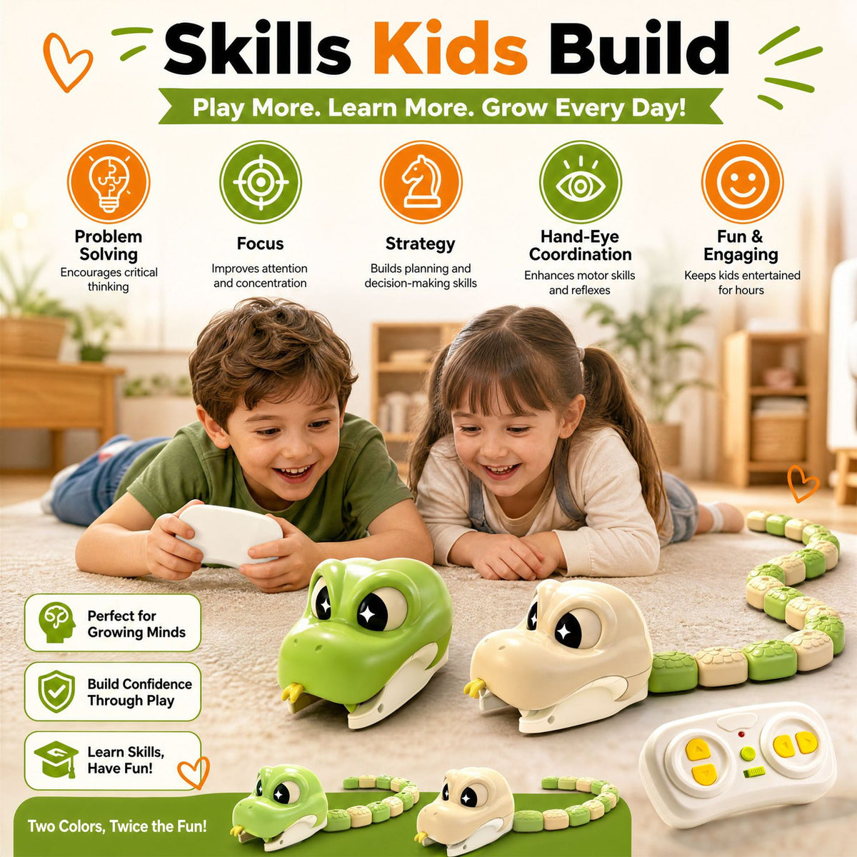Two Player Magnetic Snake Toy Remote Control Battle Game 4 Learning Modes USB Rechargeable for Children