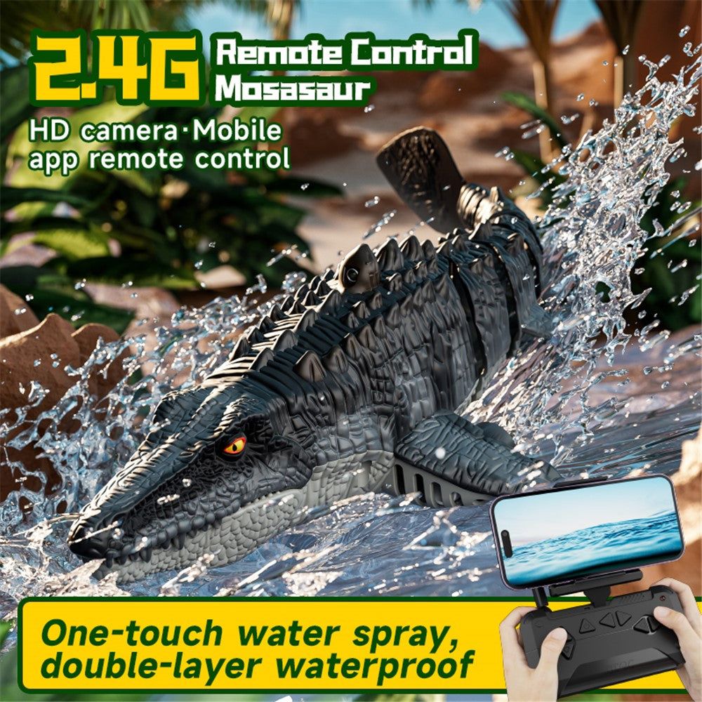 4DRC 4D-S11 2.4G Remote Control Mosasaur Shape RC Boat Water Spraying Toy with Camera, with 2 Battery