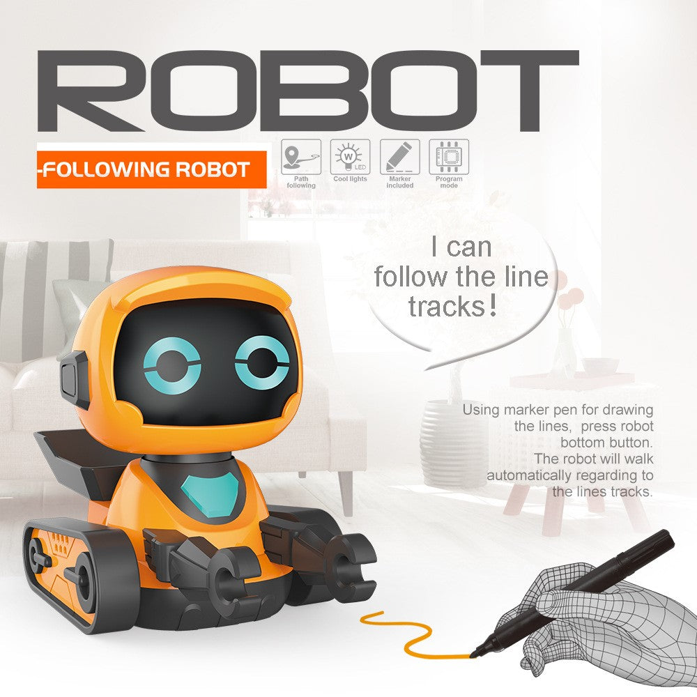 JLY TOYS För Barn Kollisionssäker Linjeföljande Smart Robotleksak med Ljudeffekter