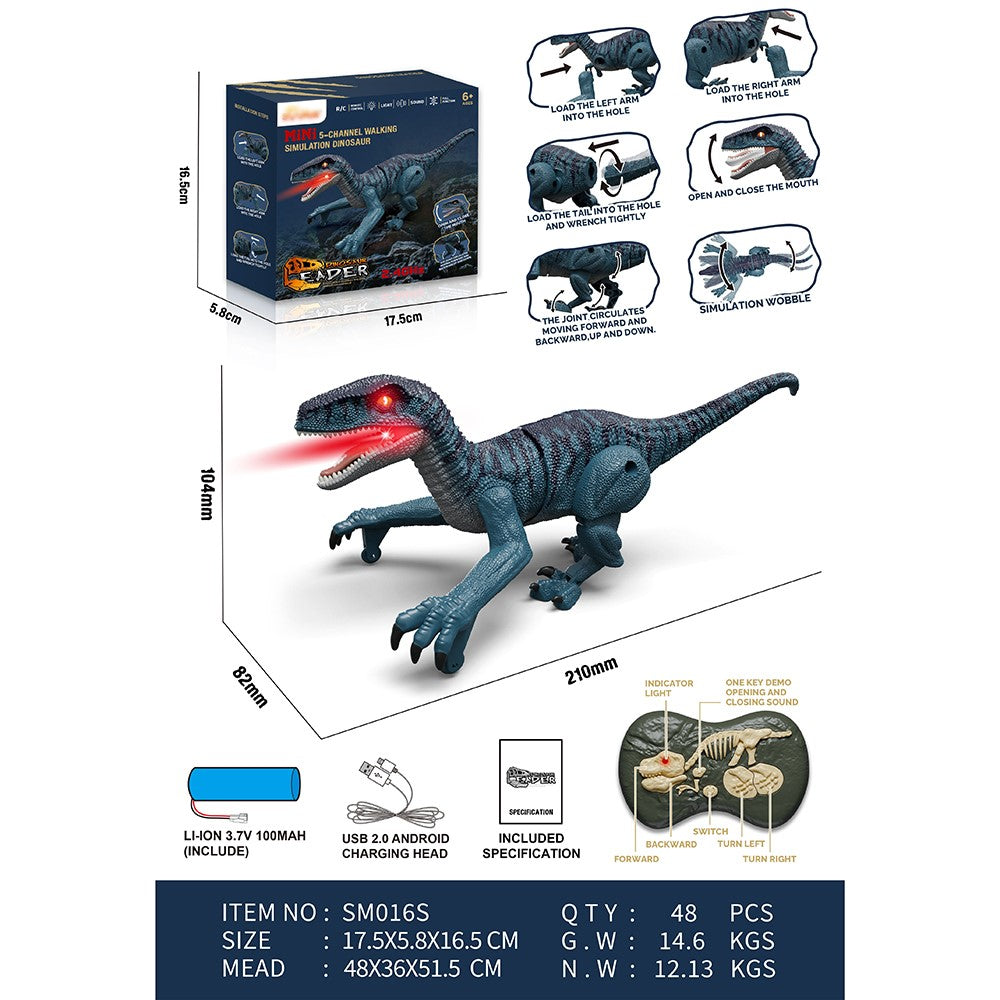 SM016S 2.4G-vandrande dinosaurieleksak för barn med ljud och ljussimulering, mini elektrisk RC-dinosauriemodell