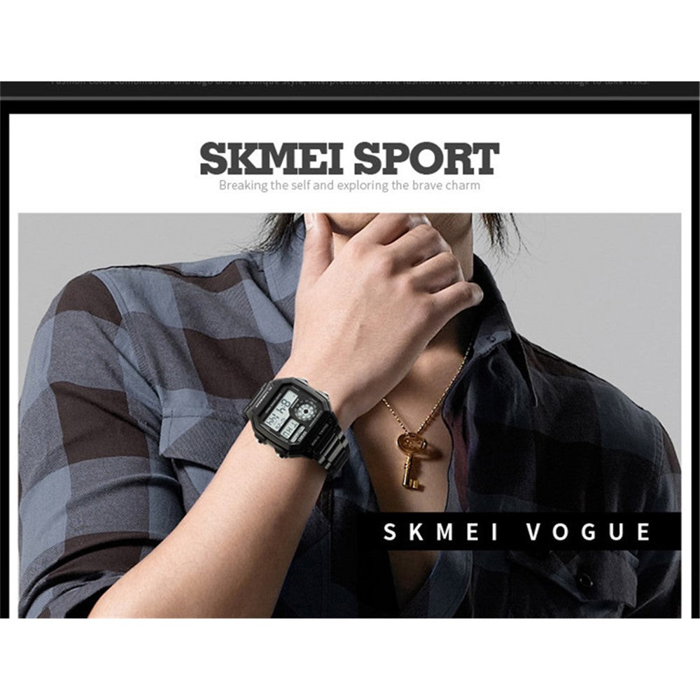 SKMEI Herre Business Ur Firkantet Urskive Digitalt Ur [Dobbelt Tid] [EL Lysende]