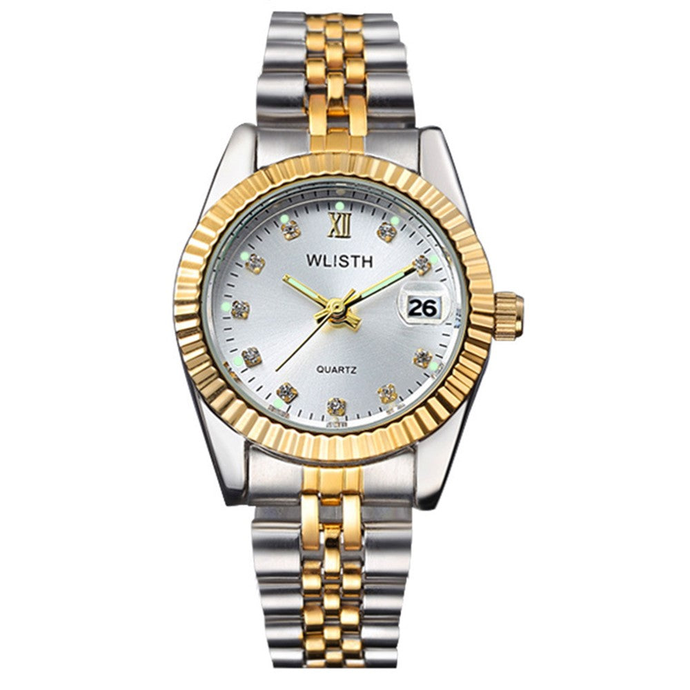 WLISTH Lovers Quartz Wrist Watch Stainless Steel Band Watch with Calendar