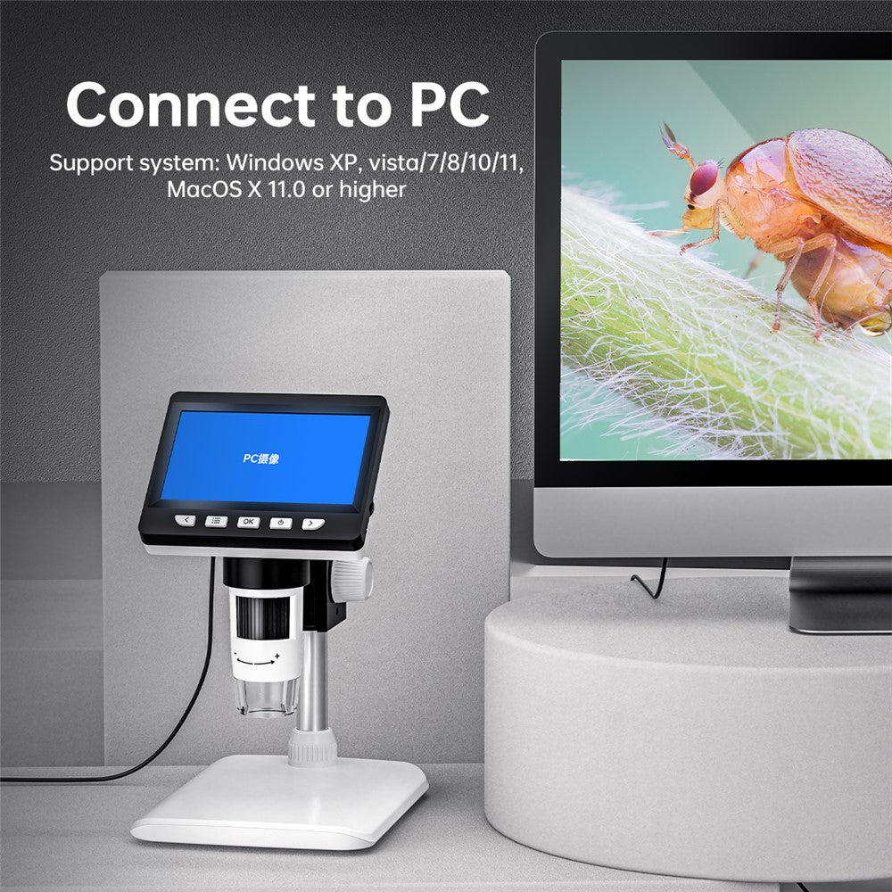 Inskam307 1000X 4.3-inch HD 1080P LCD Digital Microscope Adjustable Desktop Microscope Camera with 8-LED (Support 10 Languages)