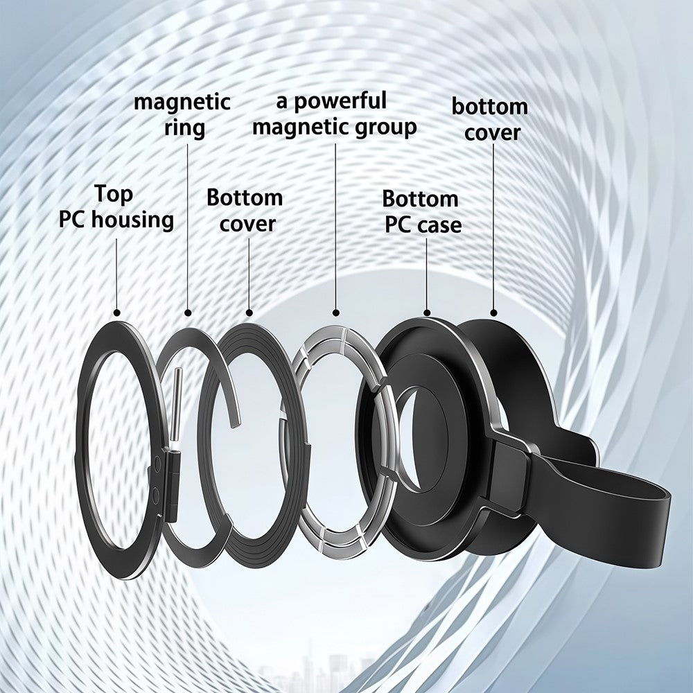 Magnetic Kickstand Metal Phone Grip Ring Holder with Finger Strap