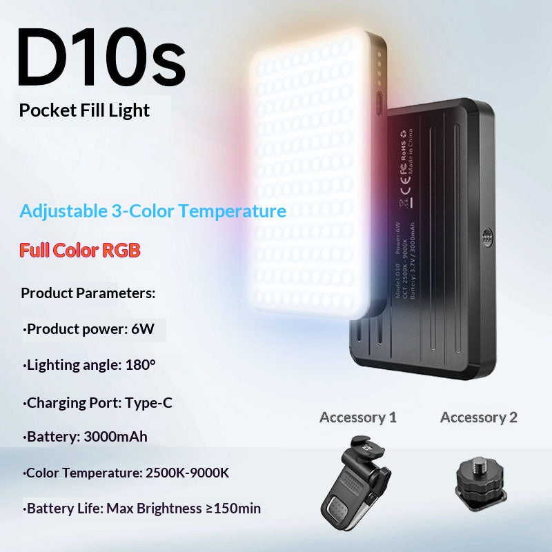 CYKE D10S High CRI Genopladelig LED Videolampe 3 Farvetemperaturer Professionel RGB Fotografi Fyldlys