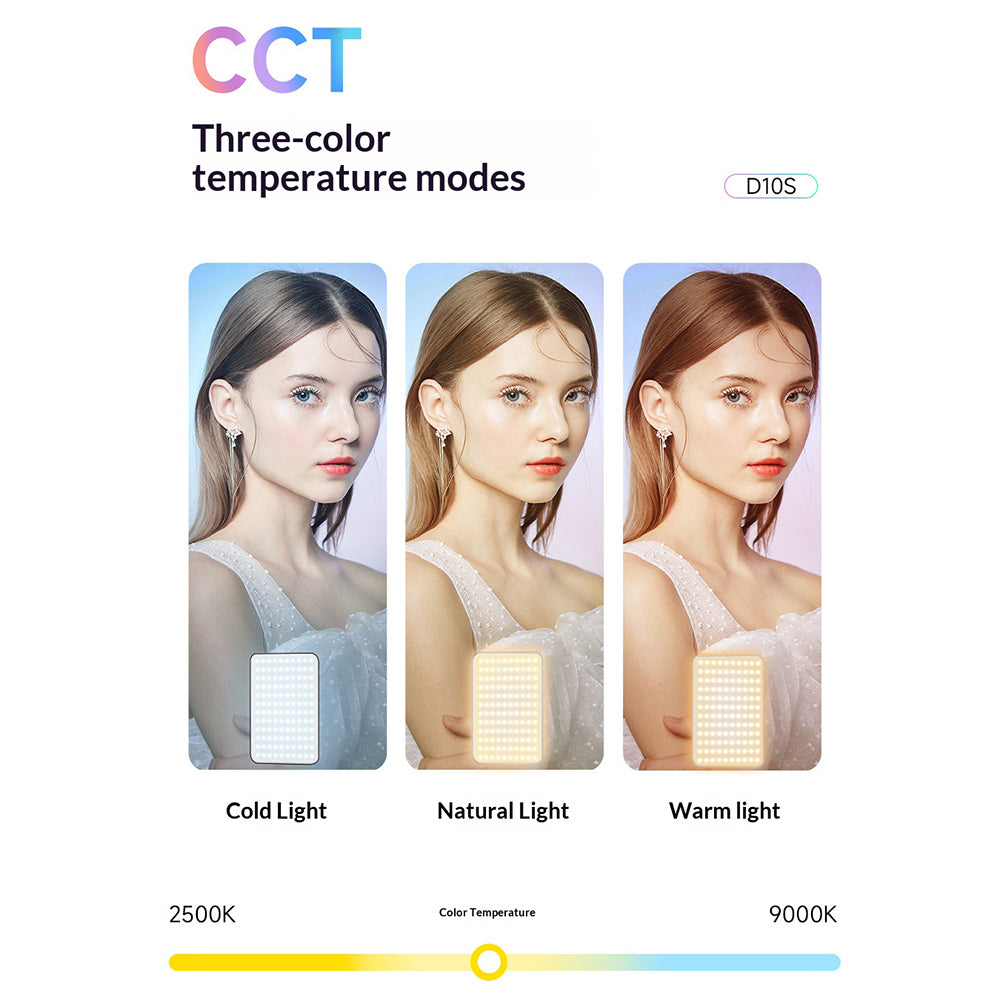 CYKE D10S High CRI Genopladelig LED Videolampe 3 Farvetemperaturer Professionel RGB Fotografi Fyldlys