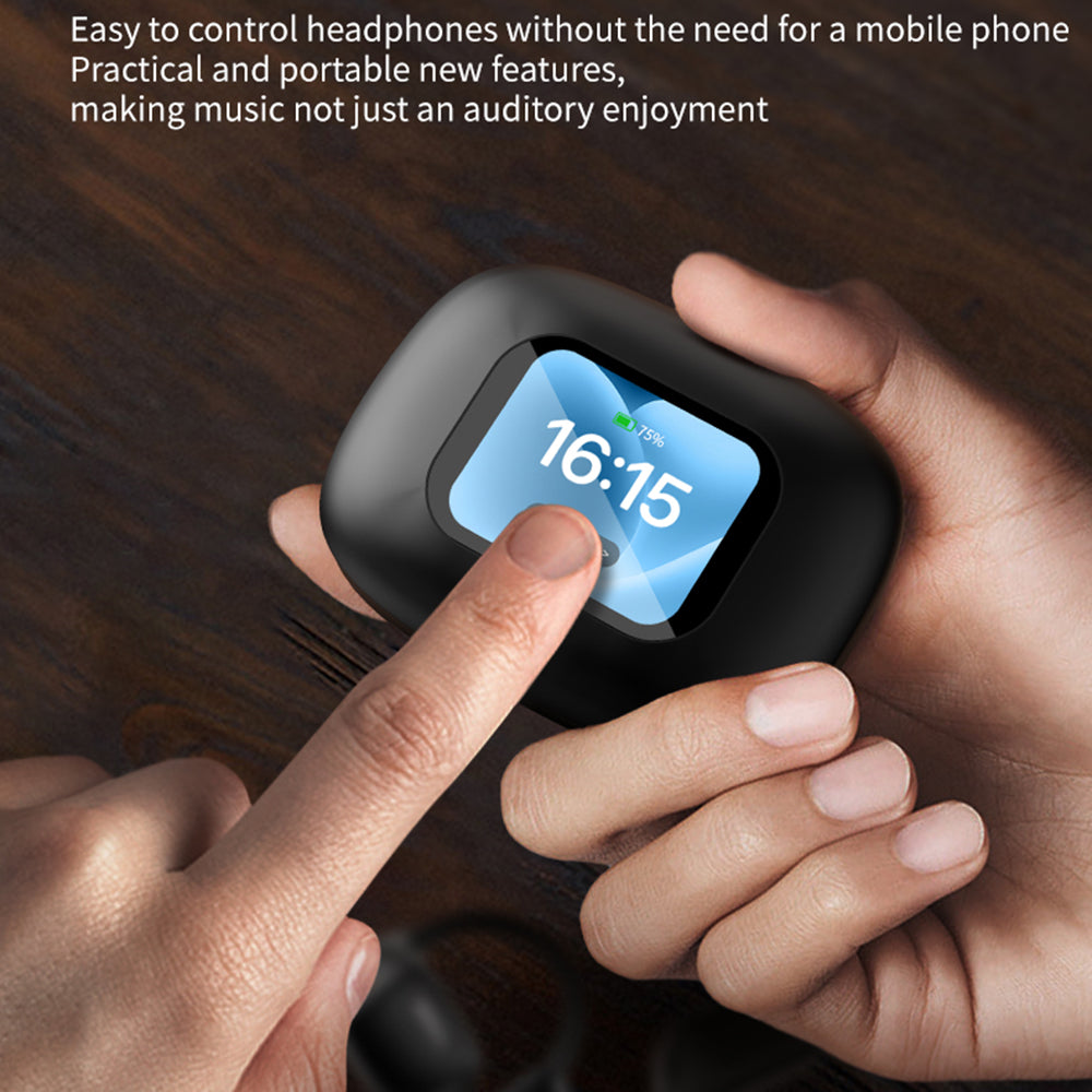 LX-80 Ear-hook Bluetooth-compatible Earbuds with Full Color Touch Screen Charging Case Noise Cancellation Sports Earbuds