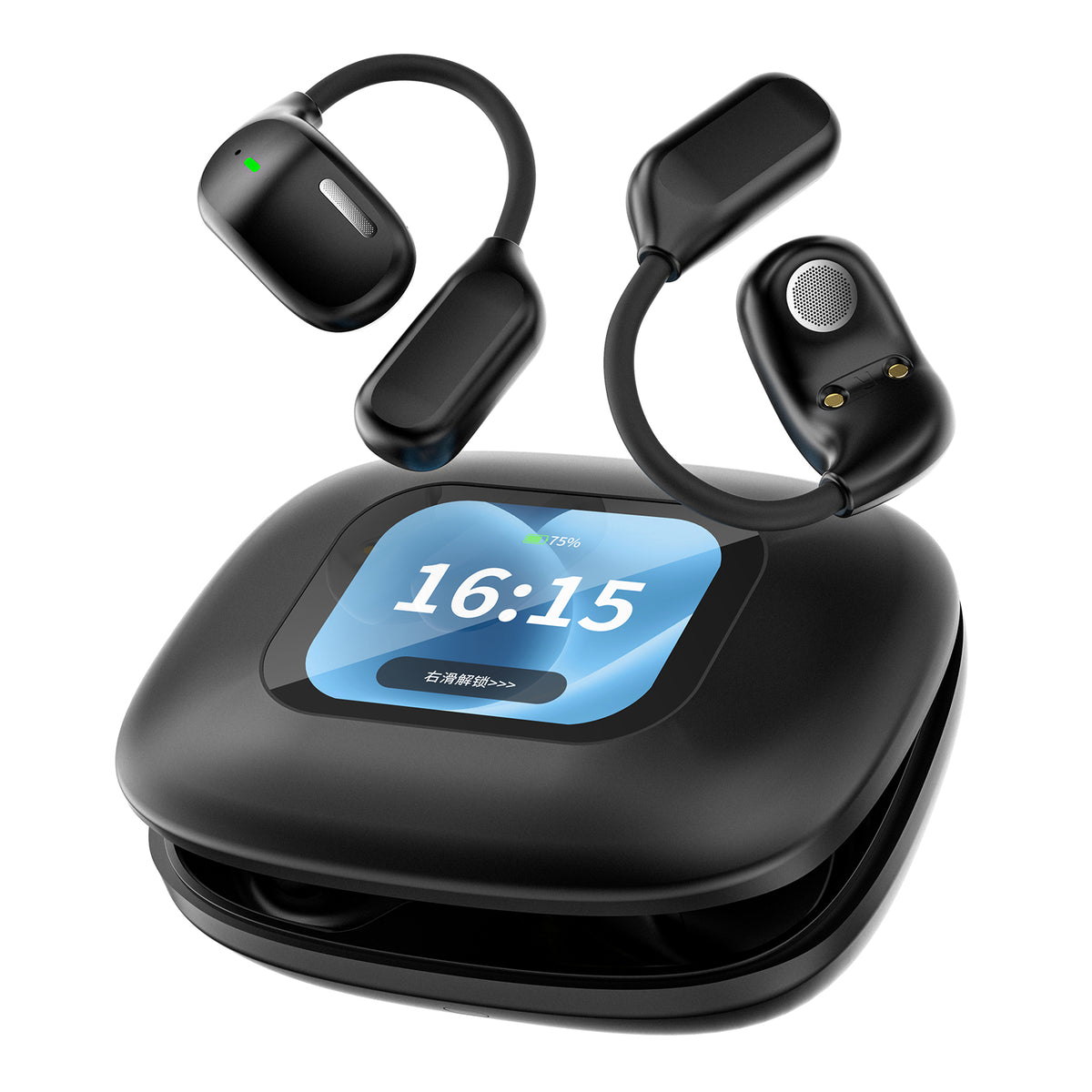 LX-80 Ear-hook Bluetooth-compatible Earbuds with Full Color Touch Screen Charging Case Noise Cancellation Sports Earbuds