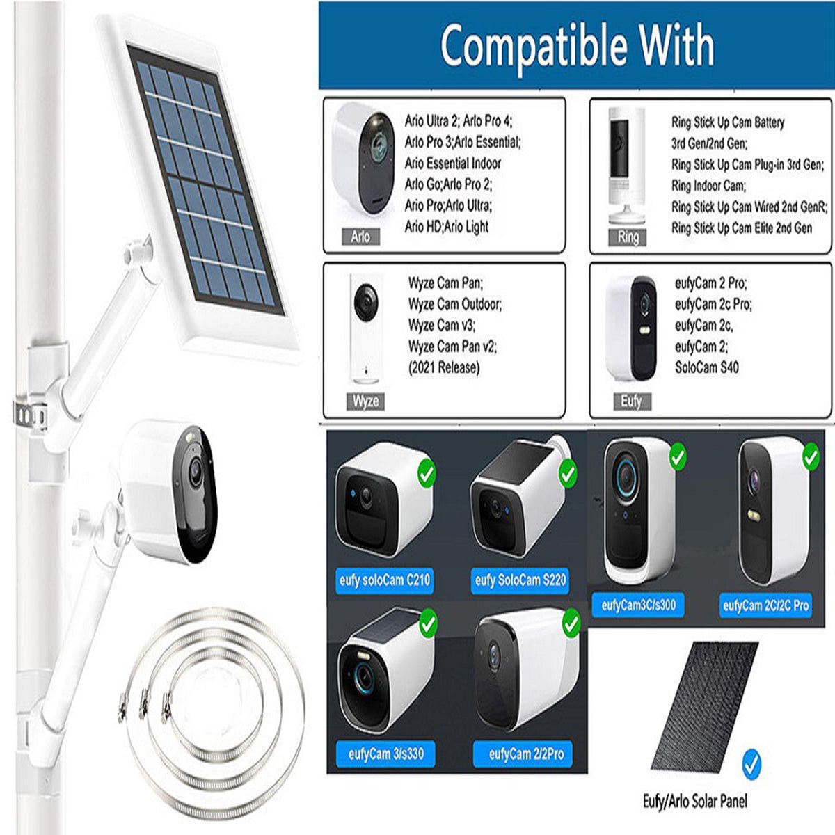 Outdoor Pole Mount 360 Degree Rotation Security Camera Bracket for Arlo / Ring / Wyze / Eufy Solar Panel