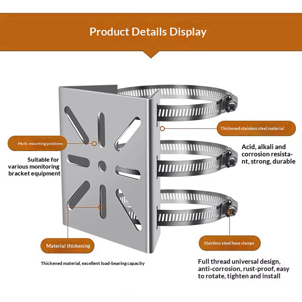 CCTV Camera Mount Weatherproof Stainless Steel Pole Clamp Bracket for Outdoor Surveillance