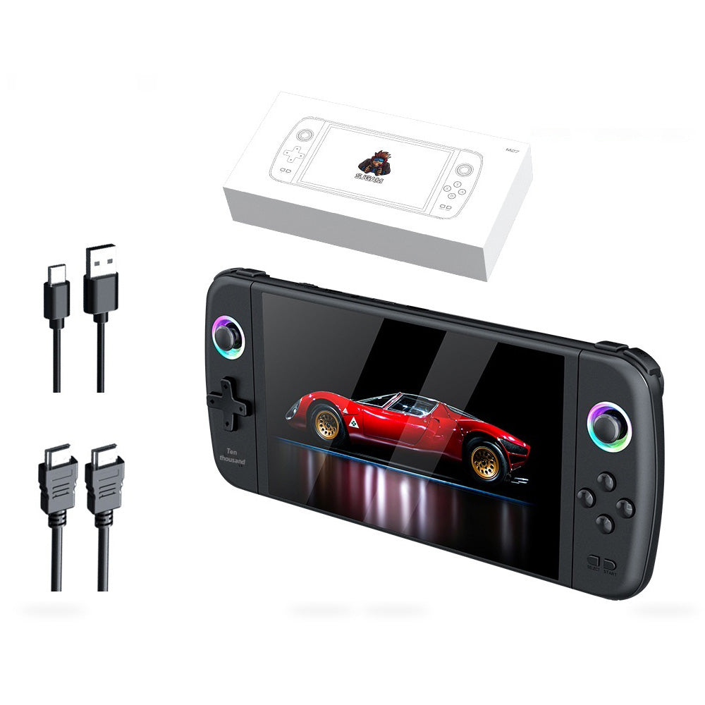 M27 7-Inch IPS Screen Handheld Game Console, HD Output, 20000+ Classic Games, RGB Lighting Gamepad, with 64GB TF Card