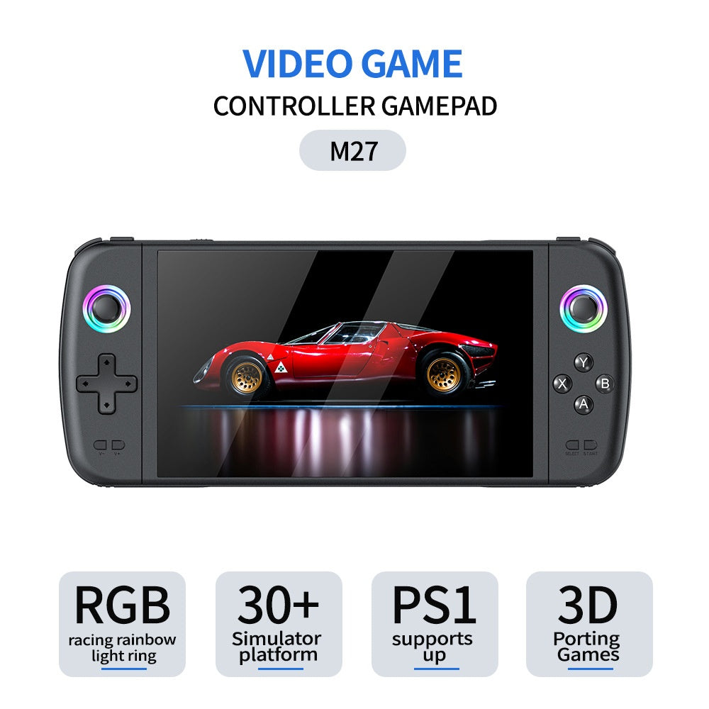 M27 7-Inch IPS Screen Handheld Game Console, HD Output, 20000+ Classic Games, RGB Lighting Gamepad, with 64GB TF Card