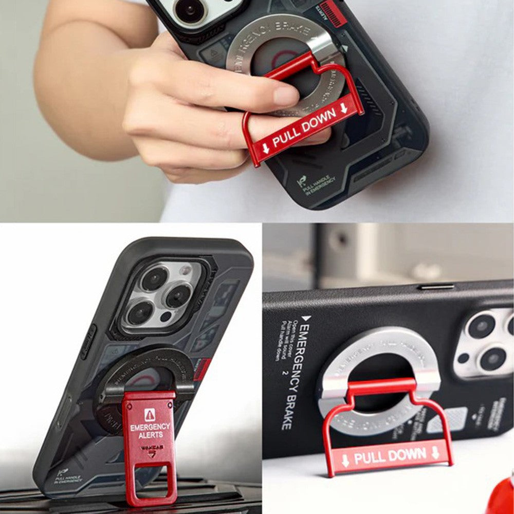 WAKCAS Emergency Red Handle Aluminum Alloy Kickstand Rotating Magnetic Phone Grip Stand