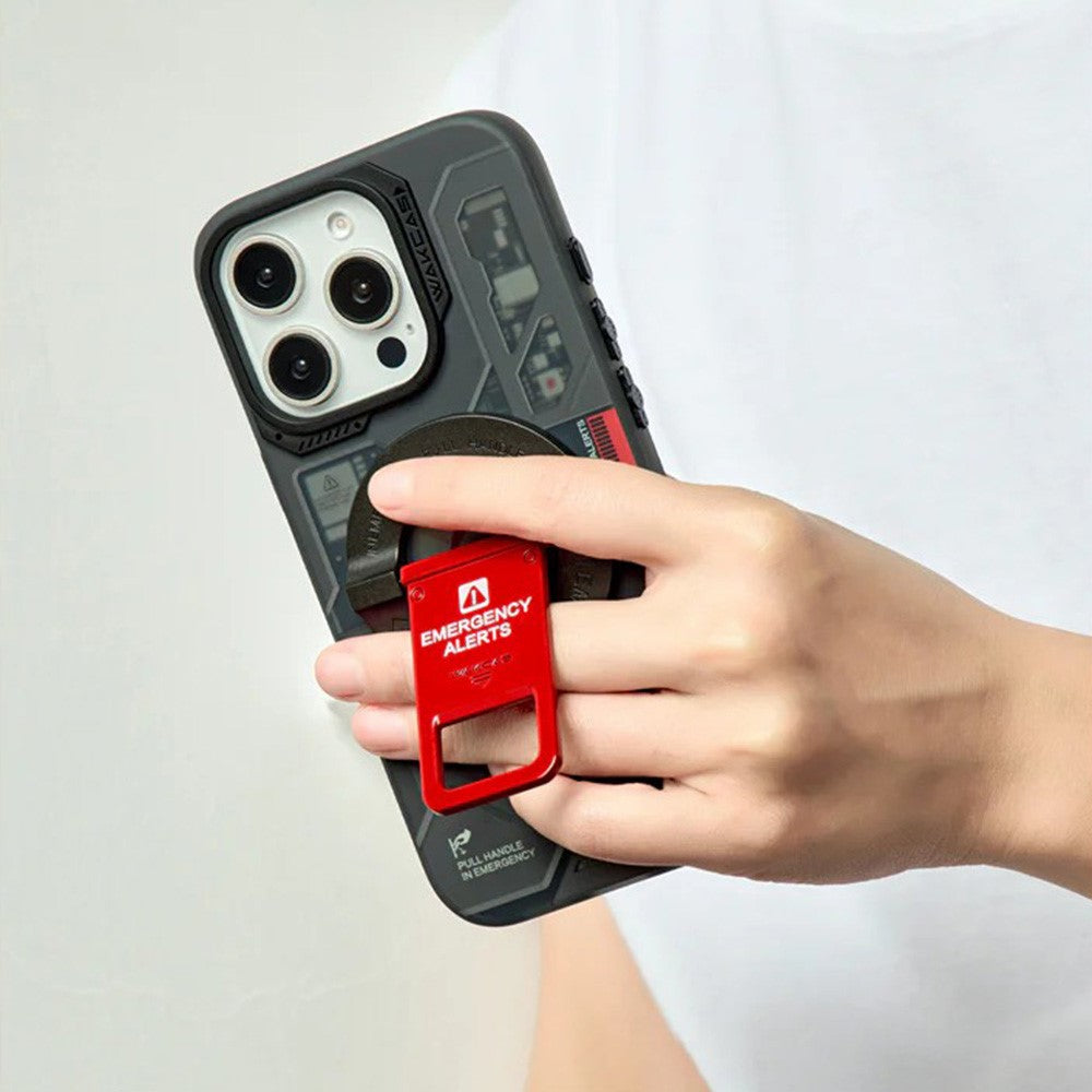 WAKCAS Emergency Red Handle Aluminum Alloy Kickstand Rotating Magnetic Phone Grip Stand
