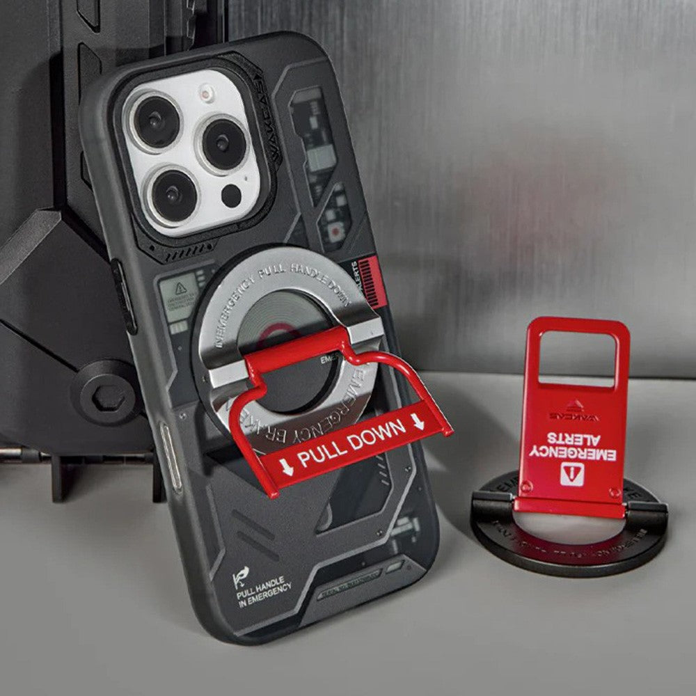 WAKCAS Emergency Red Handle Aluminum Alloy Kickstand Rotating Magnetic Phone Grip Stand