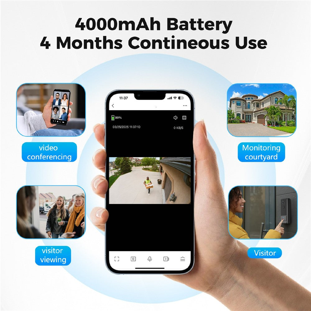 M18 Wireless Video Doorbell Camera Two Way Audio IP65 Waterproof Remote Monitor (with Memory Storage)