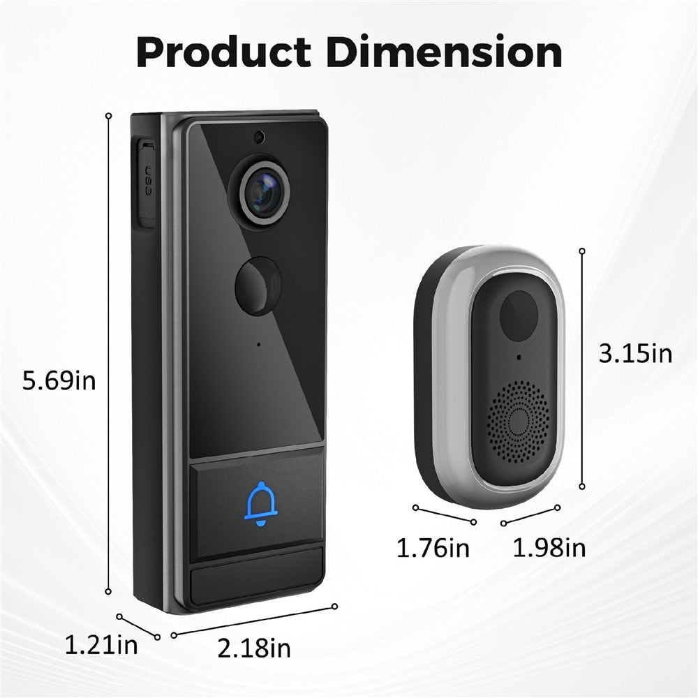 M18 Wireless Video Doorbell Camera Two Way Audio IP65 Waterproof Remote Monitor (with Memory Storage)