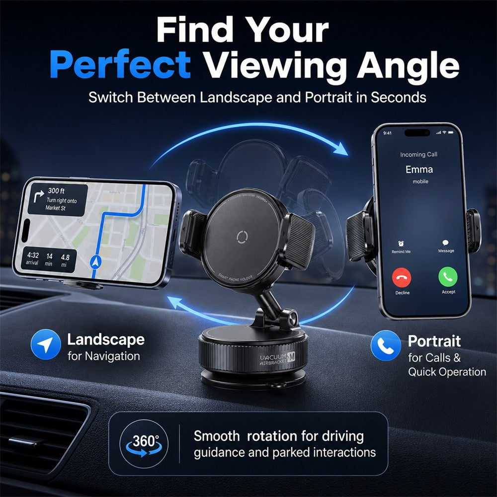 K55 Car Phone Holder 360 Degree Rotation Vacuum Suction Magnetic Mount for Dashboard Windshield