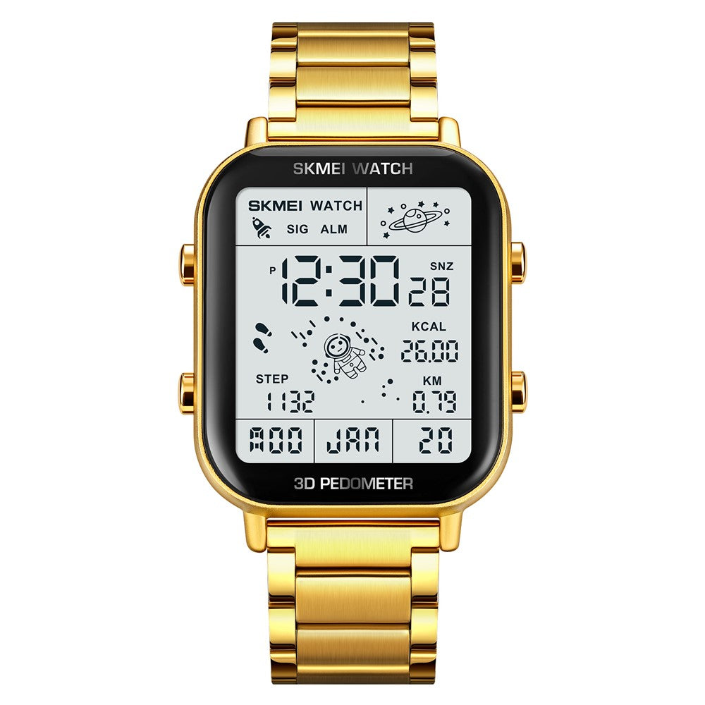 SKMEI 1888 Business Men Square Electronic Watch Steel Strap Sport Digital Watch