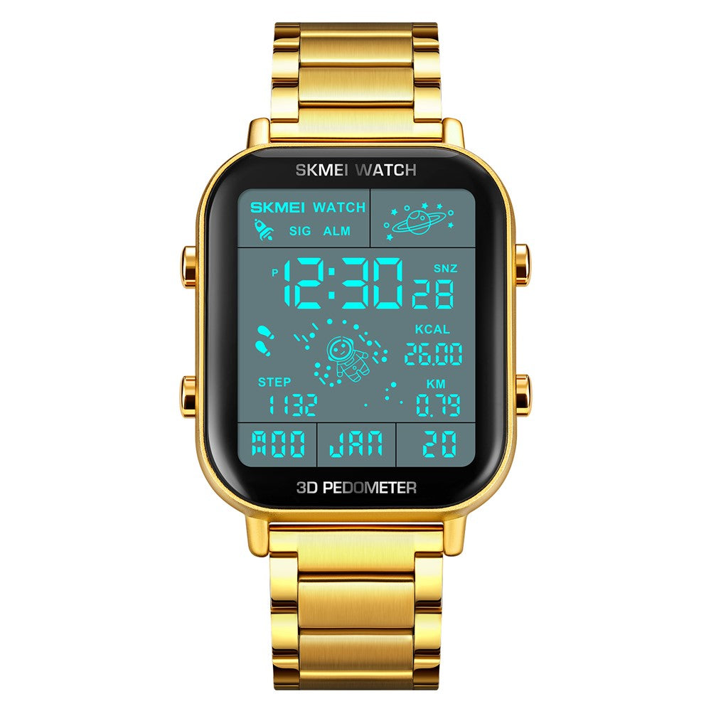 SKMEI 1888 Business Men Square Electronic Watch Steel Strap Sport Digital Watch