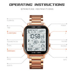 SKMEI 1888 Business Men Square Electronic Watch Steel Strap Sport Digital Watch
