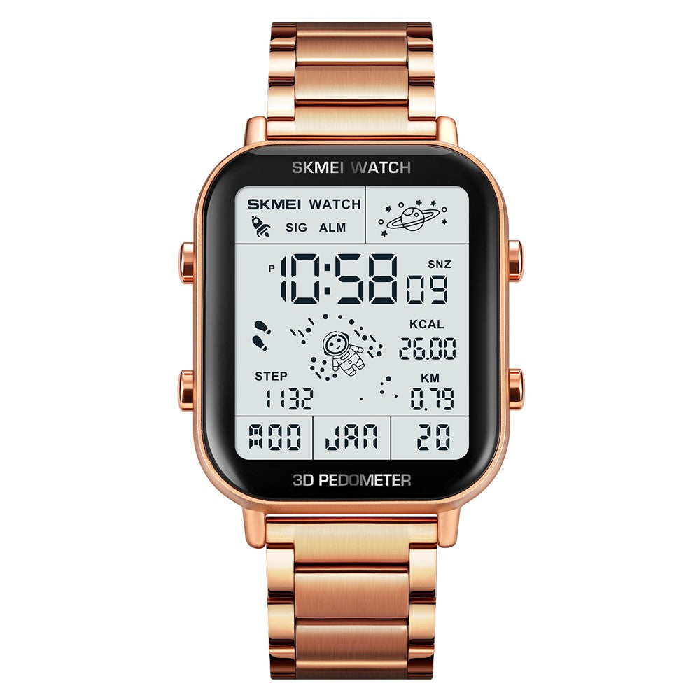 SKMEI 1888 Business Men Square Electronic Watch Steel Strap Sport Digital Watch