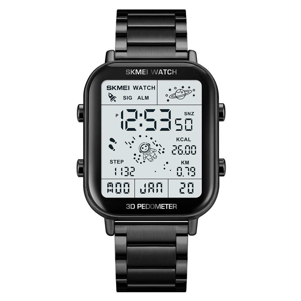 SKMEI 1888 Business Men Square Electronic Watch Steel Strap Sport Digital Watch