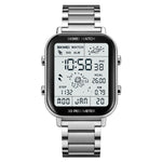 SKMEI 1888 Business Men Square Electronic Watch Steel Strap Sport Digital Watch