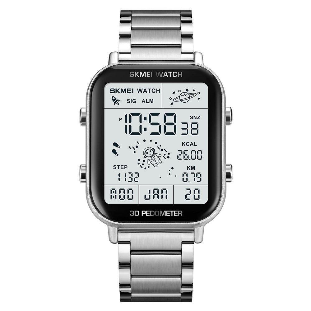 SKMEI 1888 Business Men Square Electronic Watch Steel Strap Sport Digital Watch