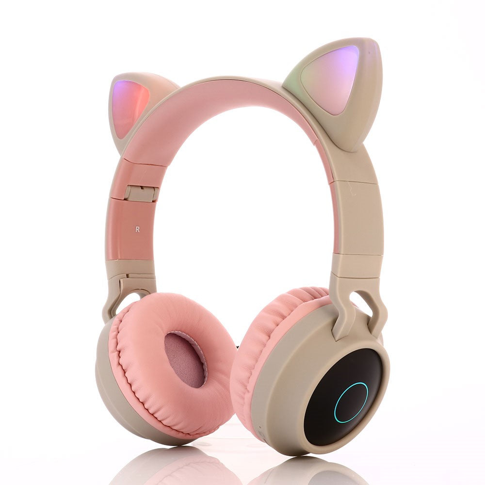 Søde Katteøre Børn Kvinder Bluetooth-kompatible 5.0 Hovedtelefon Foldbar Over-Ear Stereo Trådløst Headset med LED Lys
