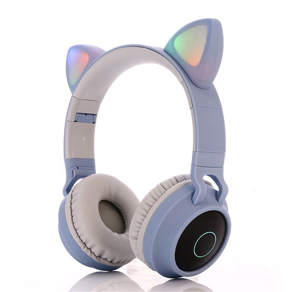 Søde Katteøre Børn Kvinder Bluetooth-kompatible 5.0 Hovedtelefon Foldbar Over-Ear Stereo Trådløst Headset med LED Lys