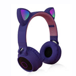 Søde Katteøre Børn Kvinder Bluetooth-kompatible 5.0 Hovedtelefon Foldbar Over-Ear Stereo Trådløst Headset med LED Lys