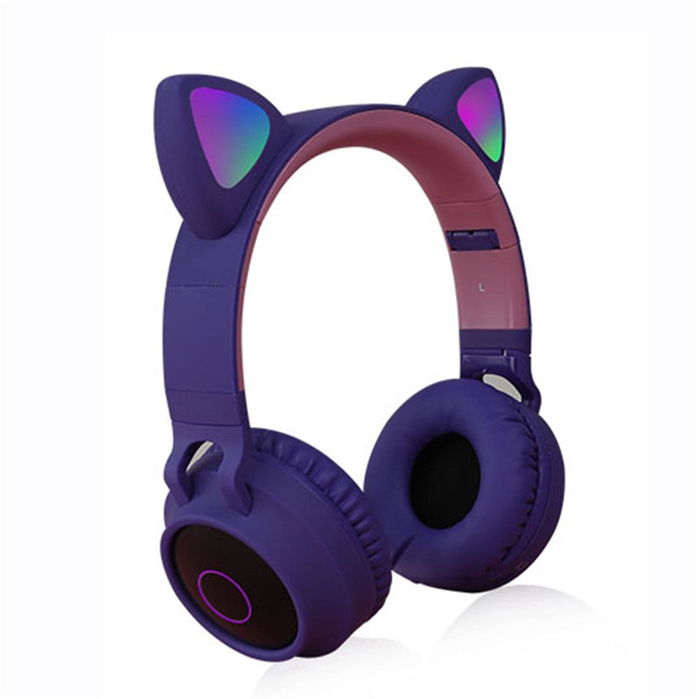 Søde Katteøre Børn Kvinder Bluetooth-kompatible 5.0 Hovedtelefon Foldbar Over-Ear Stereo Trådløst Headset med LED Lys