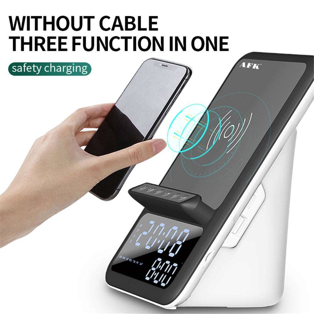 AFK BT512 LED digital display vækkeur Bluetooth-kompatibel højttaler FM-radio mobiltelefon trådløs oplader (CE-certificeret)