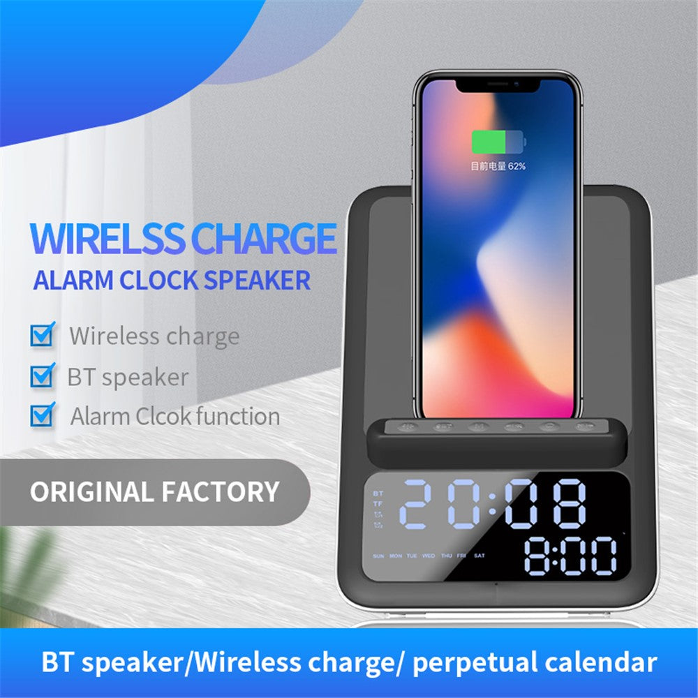AFK BT512 LED Digital Display Alarm Clock Bluetooth-compatible Speaker FM Radio Mobile Phone Wireless Charger (CE Certificated)