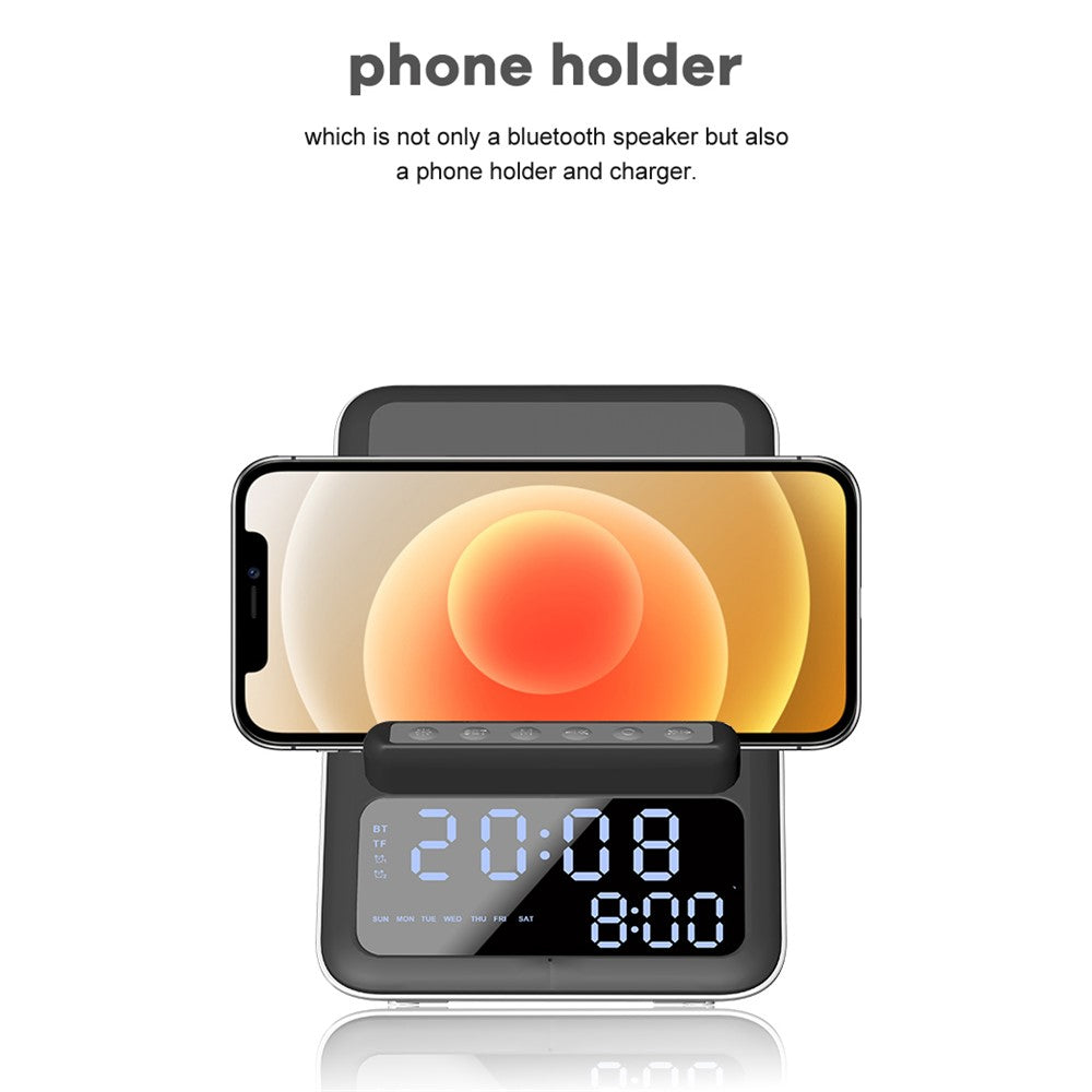 AFK BT512 LED digital display vækkeur Bluetooth-kompatibel højttaler FM-radio mobiltelefon trådløs oplader (CE-certificeret)