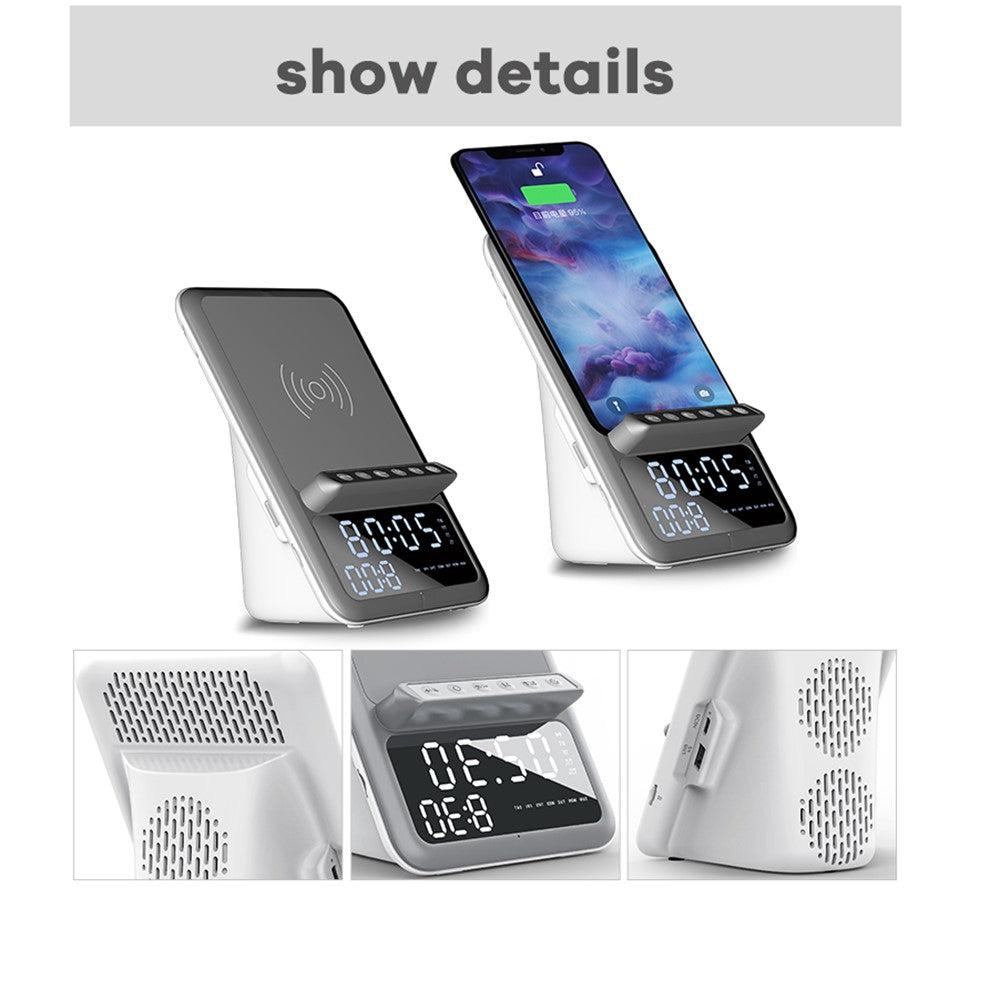 AFK BT512 LED Digital Display Alarm Clock Bluetooth-compatible Speaker FM Radio Mobile Phone Wireless Charger (CE Certificated)