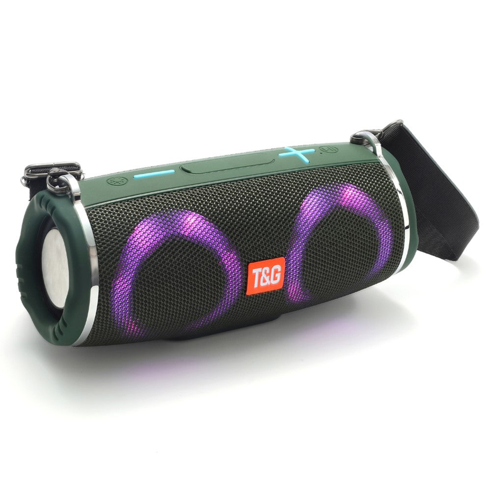T&G TG642 RGB Light Bluetooth-compatible Speaker High Power Waterproof Wireless Speaker Support FM/TF Portable Subwoofer Speaker with Shoulder Strap for Laptops (CE)