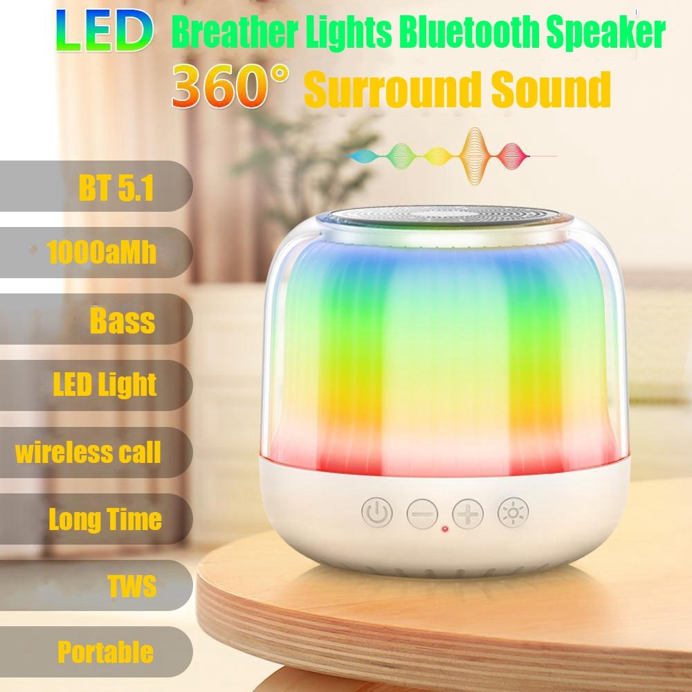 JY12 Portable Mini Speaker with 360-Degree Full-Screen RGB LED Light Multi-Color Changing Wireless Bluetooth-Compatible Subwoofer
