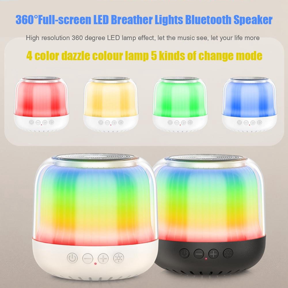 JY12 Portable Mini Speaker with 360-Degree Full-Screen RGB LED Light Multi-Color Changing Wireless Bluetooth-Compatible Subwoofer