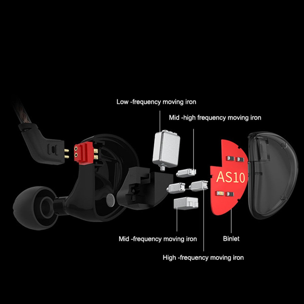 KZ AS10 5BA Drive Unit In Ear Earphone 5 Balanced Armature HiFi Hybrid Wired Earbuds 3.5mm without Microphone (Standard Version)