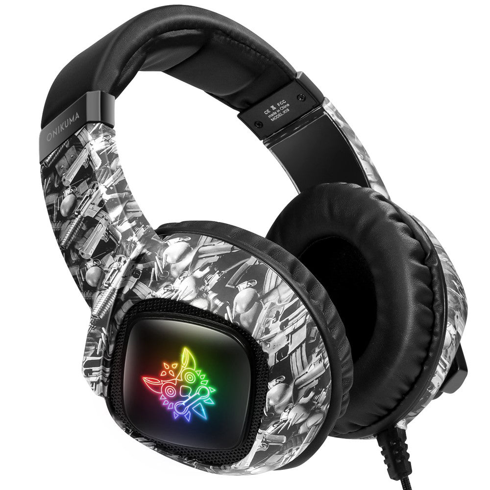 ONIKUMA K19 Kamouflage Trådbundna Gaminghörlurar PS4 PC Gamer Stereohörlurar med Mikrofon och LED-Lampa