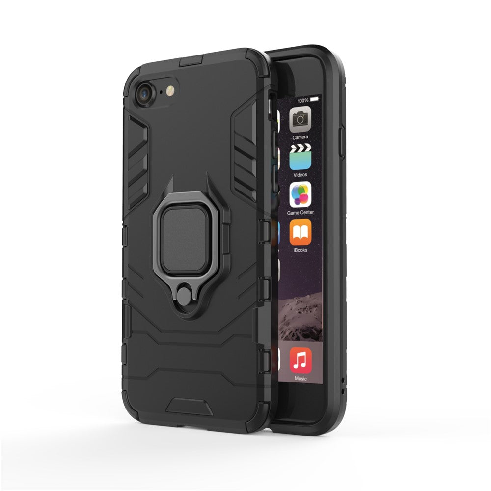 Fingerring Kickstand PC + TPU Combo Telefoncover til iPhone 8/7/SE (2022)/SE (2020) - Sort