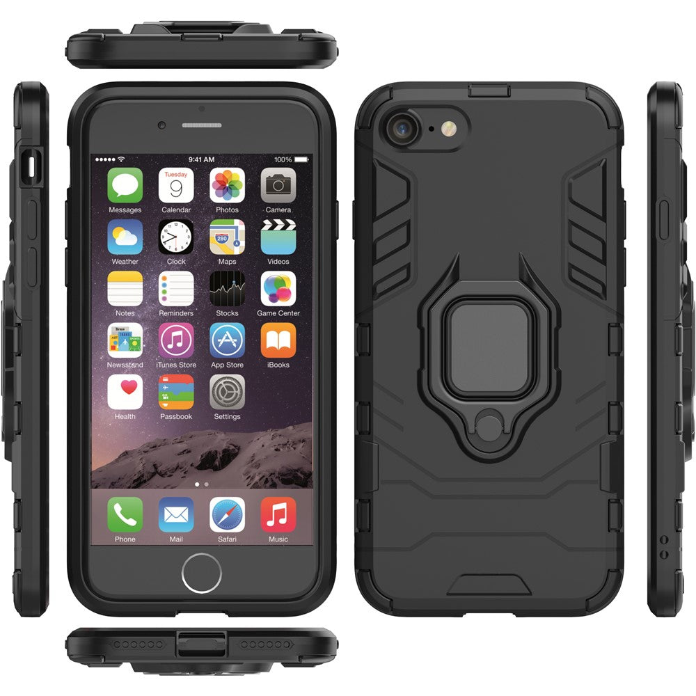 Fingerring Kickstand PC + TPU Combo Telefoncover til iPhone 8/7/SE (2022)/SE (2020) - Sort