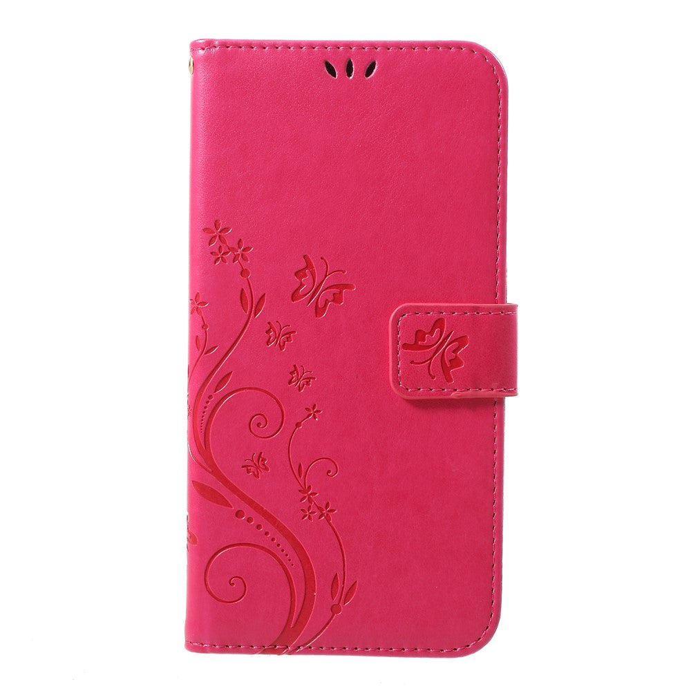 For iPhone XS Max 6.5 inch Imprint Butterfly Flower Stand Wallet Leather Cover with Strap
