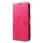For iPhone XS Max 6.5 inch Imprint Butterfly Flower Stand Wallet Leather Cover with Strap
