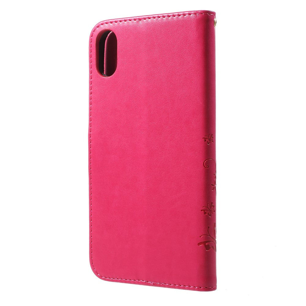 For iPhone XS Max 6.5 inch Imprint Butterfly Flower Stand Wallet Leather Cover with Strap