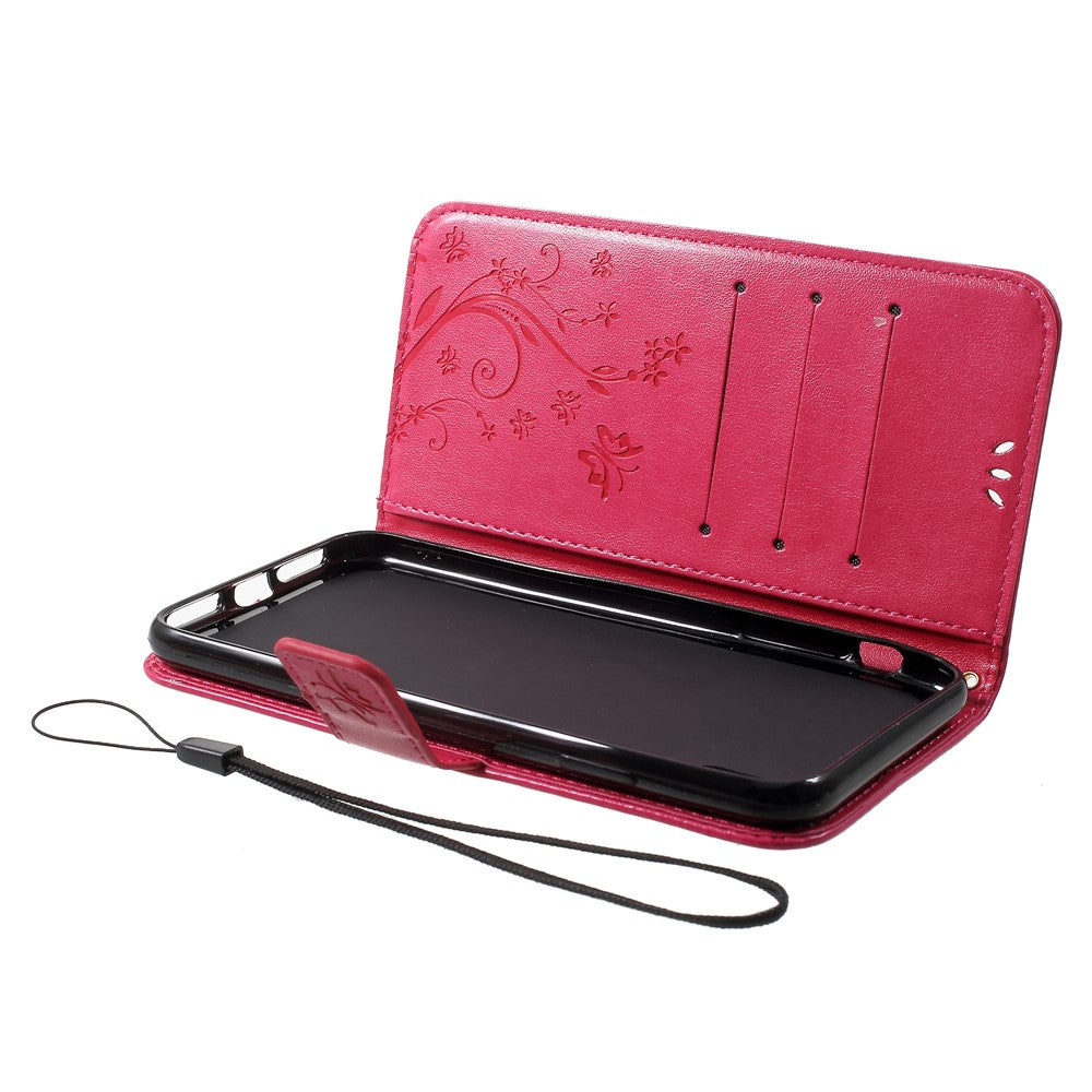 For iPhone XS Max 6.5 inch Imprint Butterfly Flower Stand Wallet Leather Cover with Strap